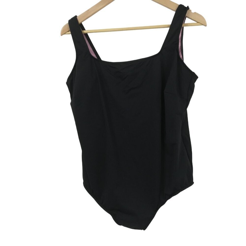 Lands End Black Slimming One Piece Tank Swimsuit Size 22W Plus Solid Classic